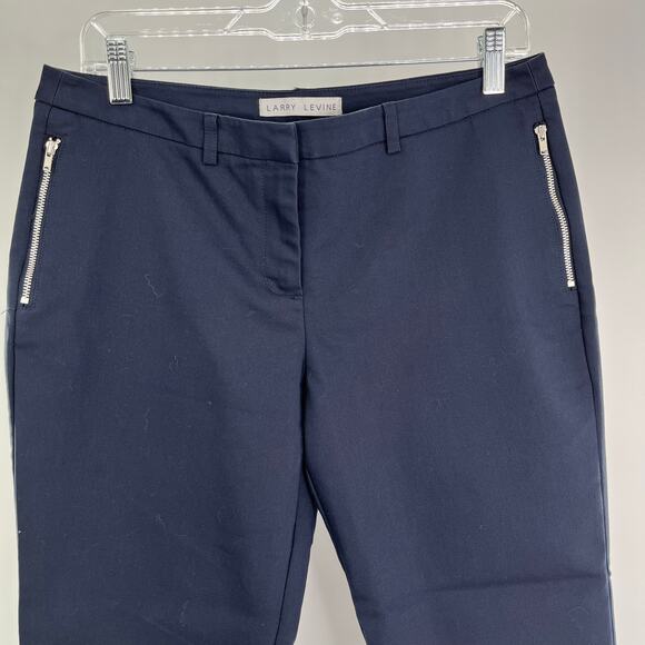 Larry Levine Navy Blue Cotton Blend Zip Pockets Cropped Ankle Pants 8P - Picture 4 of 14
